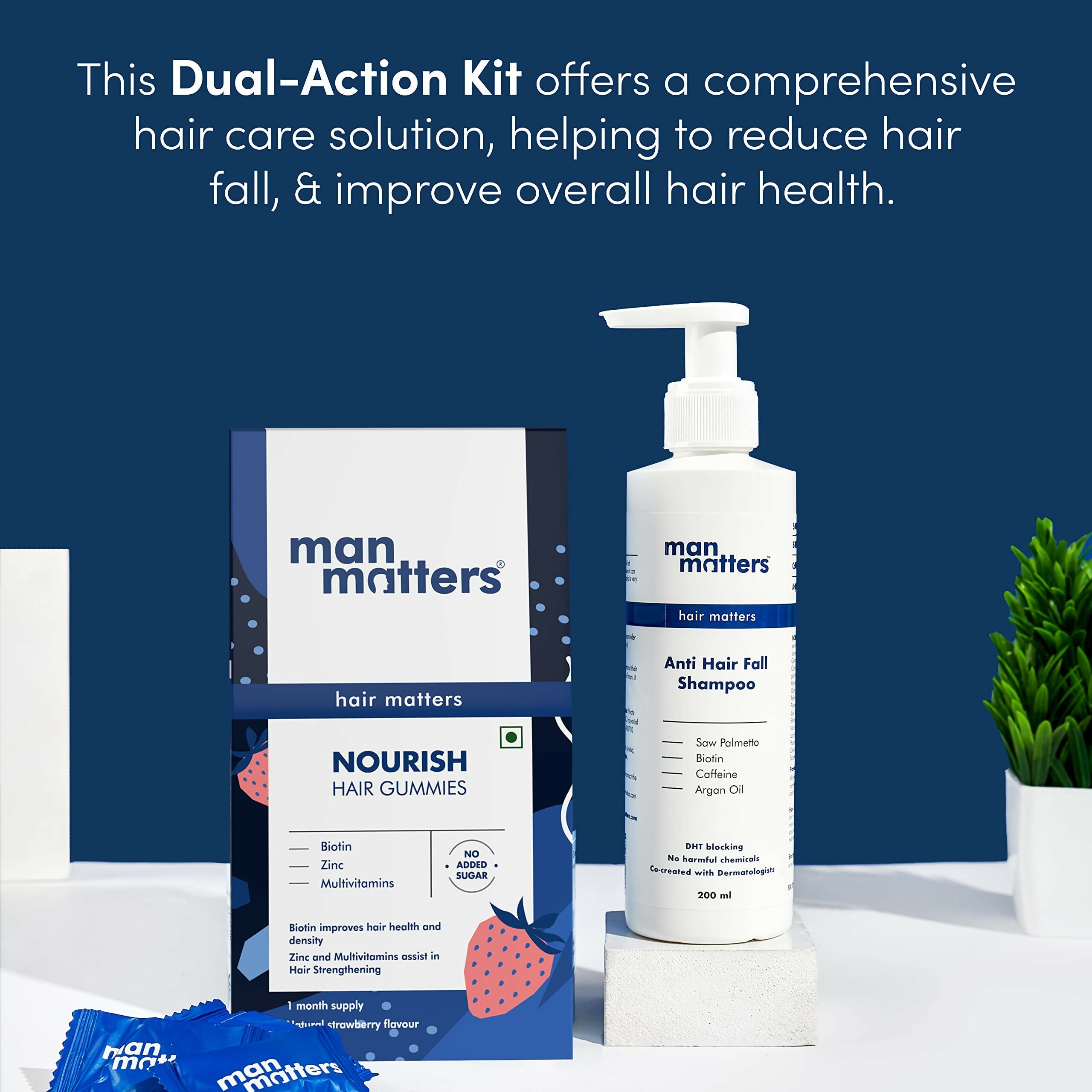 Man Matters Biotin Stage 1 Hair Loss Kit - Hair Gummies & Anti Hair Fall Shampoo With DHT Blocker, Biotin & Caffeine
