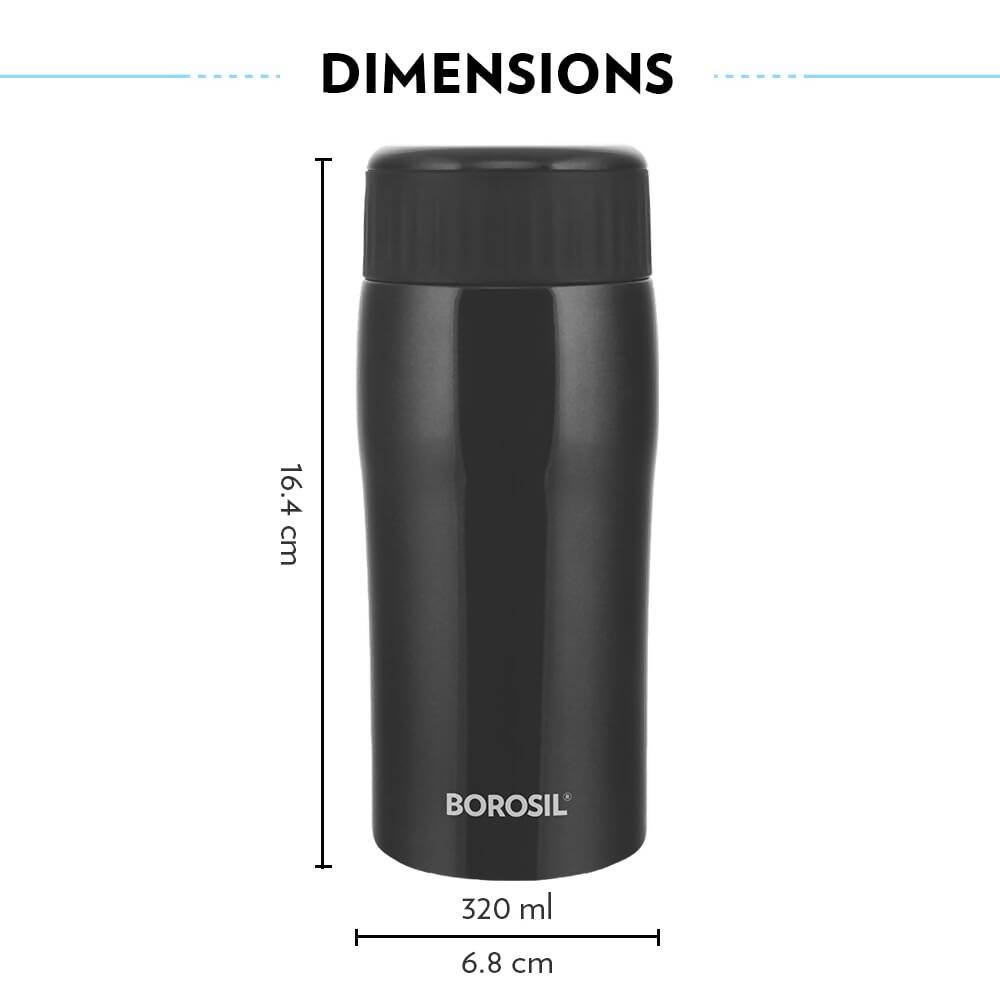 Borosil Cosmic Insulated Water Bottle Tumbler - 320ml (Black)