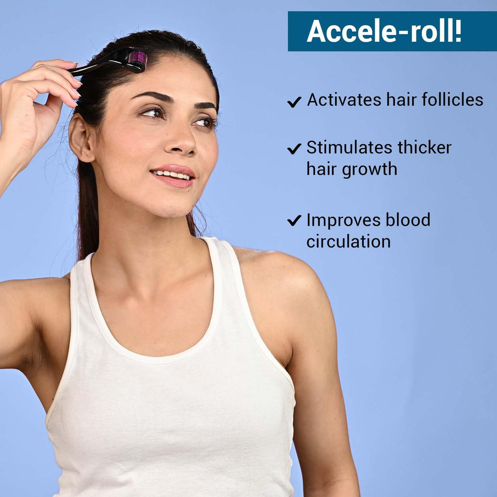 Sotrue Derma Roller For Hair Growth 1 mm with 540 Stainless Steel Needles - Activates Hair Follicles, For Hair Fall & Hair Thickening, Reduces Acne Scars