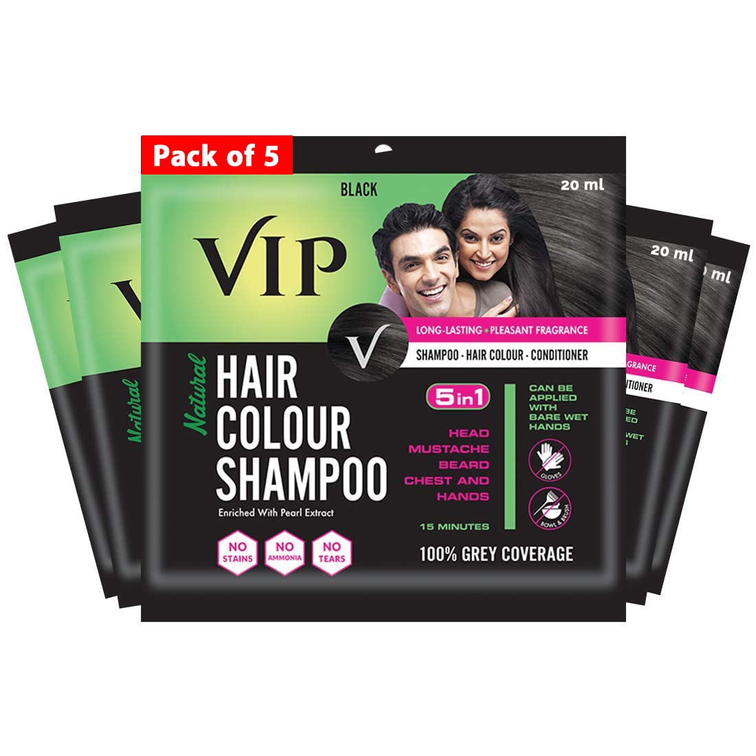 VIP Hair Color Shampoo Black 180ml for Men & Women 100% Grey Coverage