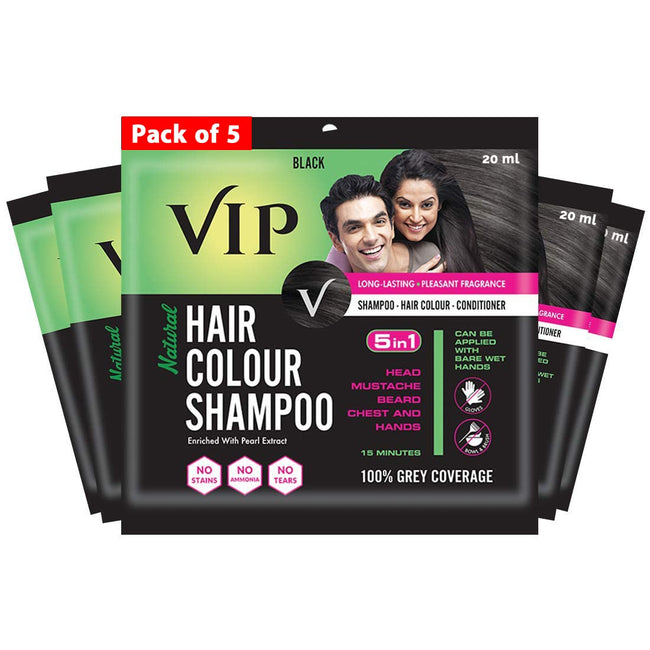VIP Hair Color Shampoo Black 180ml for Men & Women 100% Grey Coverage Hover Image
