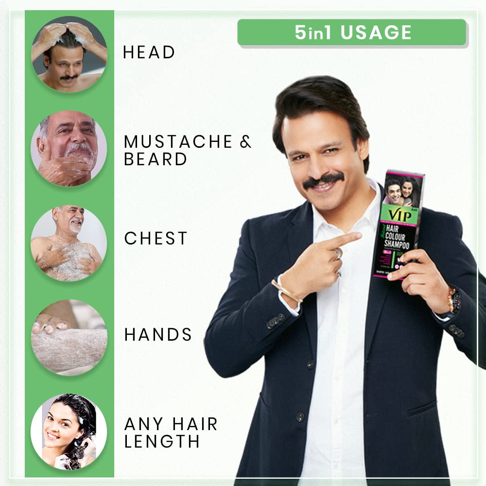 VIP Hair Color Shampoo Black 180ml for Men & Women 100% Grey Coverage