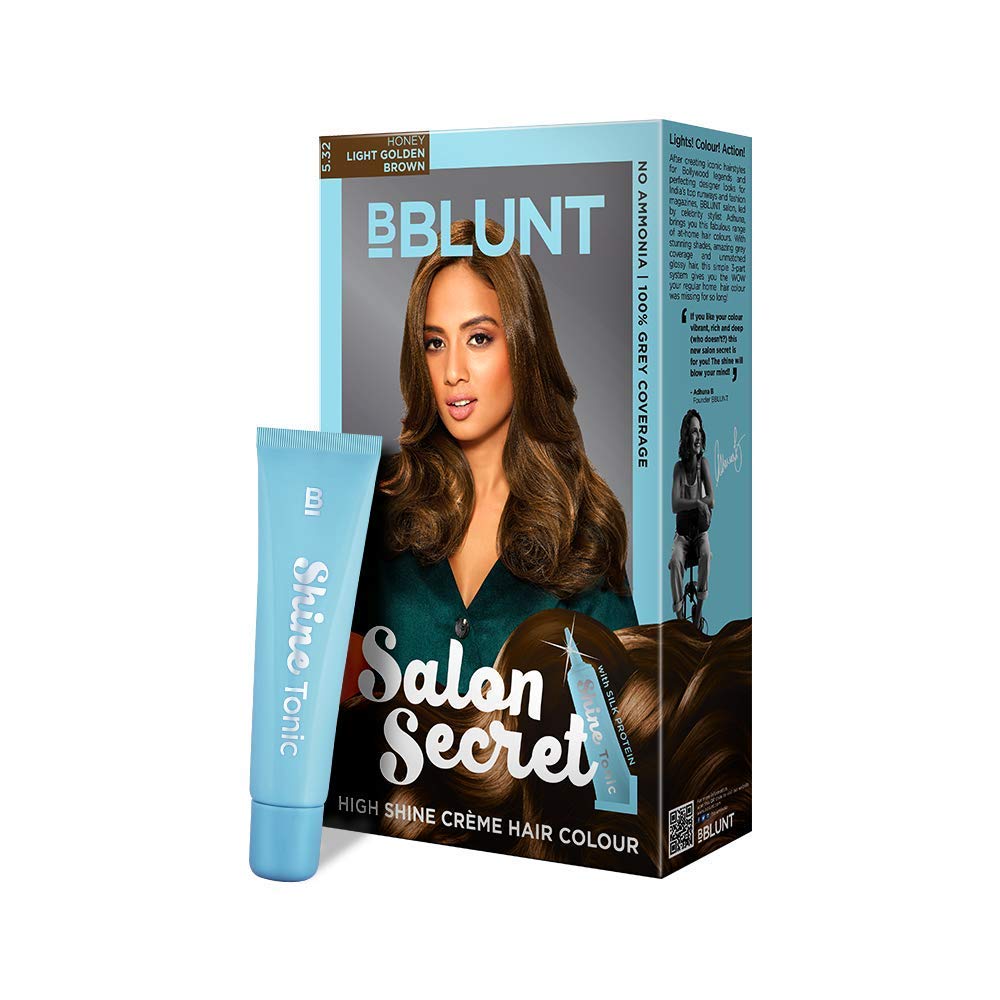 BBLUNT Shine Creme Hair Color Honey Brown 5.32 with Shine Tonic 108g