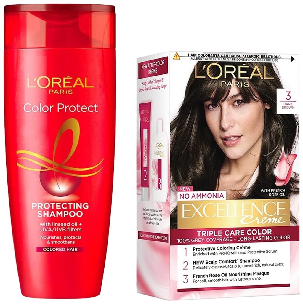 L'OREAL PARIS Excellence Creme Hair Color, 5 Light Brown/Natural Brown, 72Ml+100G And Color Protect Shampoo, 360Ml (With 10% Extra)