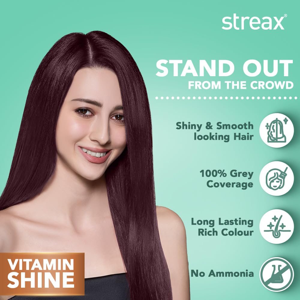 Streax Burgundy Hair Color 3.16 with Argan & Walnut Oil 100% Grey Coverage