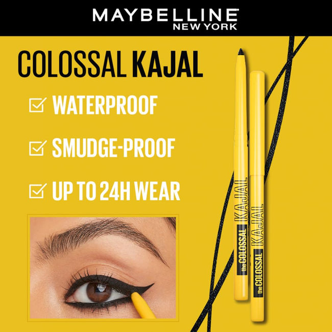 Maybelline New York Pencil Eyeliner & Kajal, Bold Eye Looks, Long-Lasting, Colossal Bold Liner & Colossal Kajal, Combo Pack, Essential Eye Kit, Black, Matte Finish Main Image
