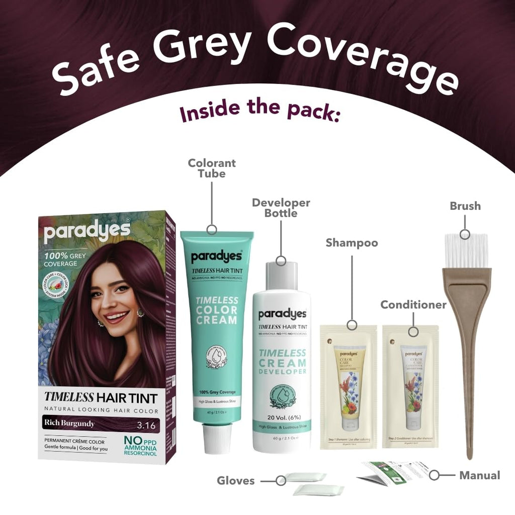 Paradyes Rich Burgundy Hair Color, Permanent, Grey Coverage, No PPD/Ammonia