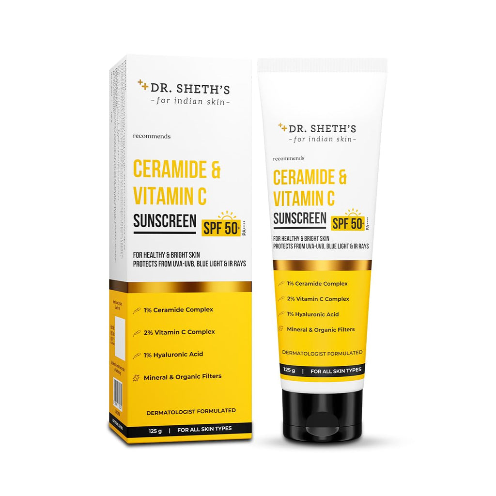 Dr. Sheth's Ceramide & Vitamin C Sunscreen SPF 50+ PA+++ | UVA UVB Protection | All Skin Types