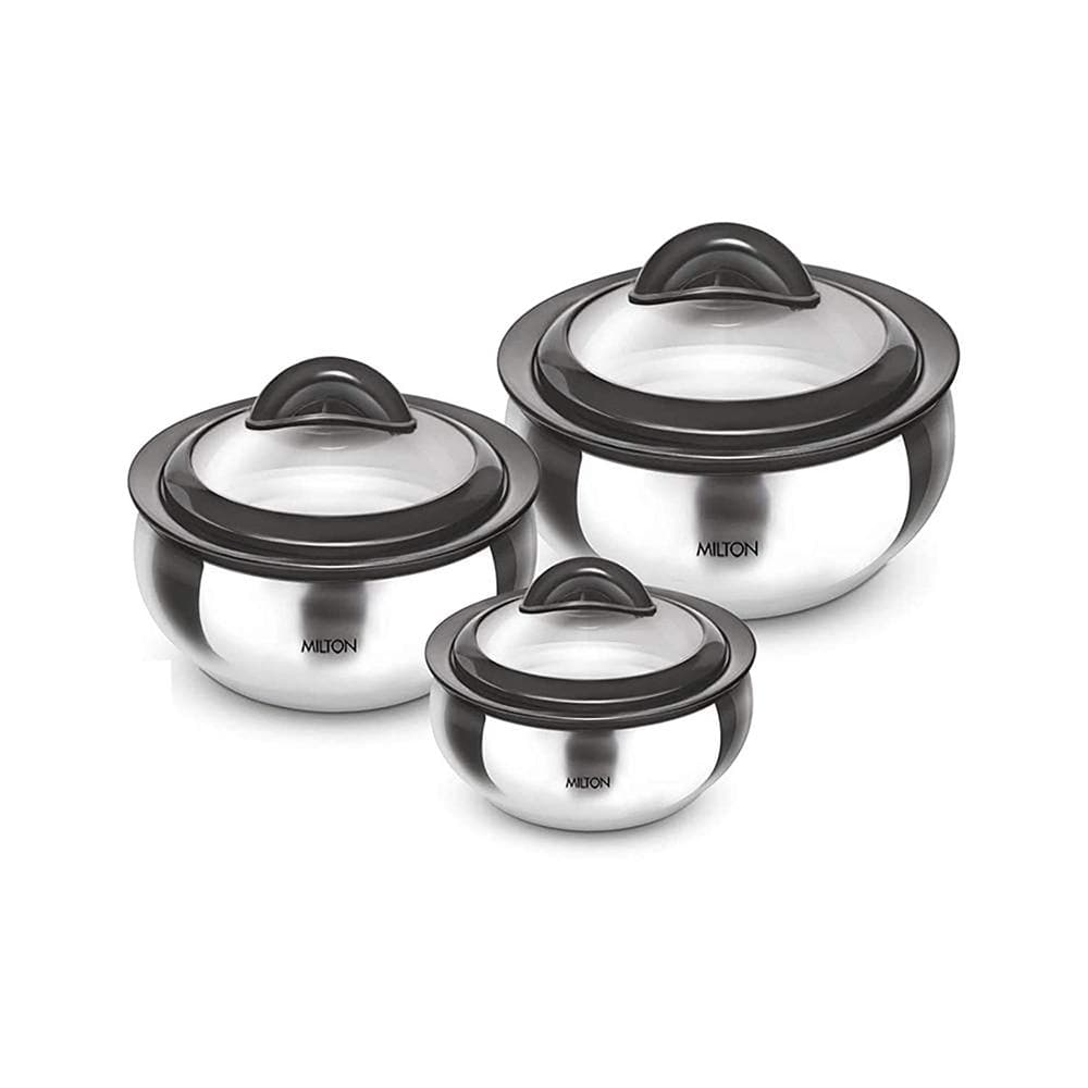 Milton Stainless Steel Casserole with Glass Lid - Set of 3
