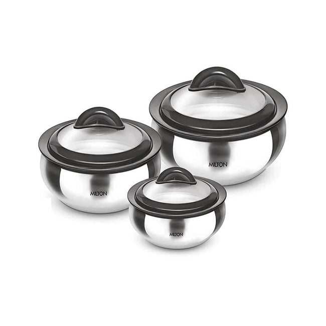 Milton Stainless Steel Casserole with Glass Lid - Set of 3 - Limited Time Offer Hover Image
