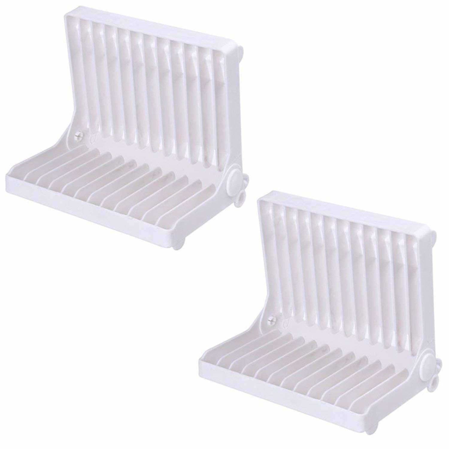 White Color - Folding Plastic Kitchen Dish Rack Stand Plate Holder - 2 Piece