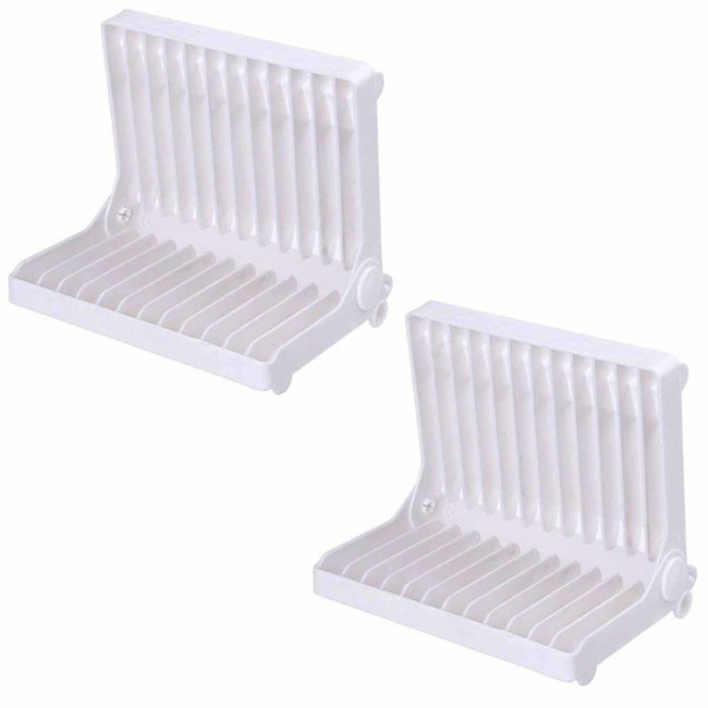 White Color - Folding Plastic Kitchen Dish Rack Stand Plate Holder - 2 Piece Hover Image