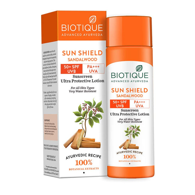 Biotique Advanced Ayurveda Sun Shield sandalwood 50+SPF UVB Sunscreen Main Image