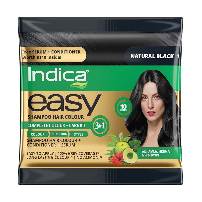 Indica 10 Min Herbal Hair Color Shampoo Natural Black Ammonia-Free