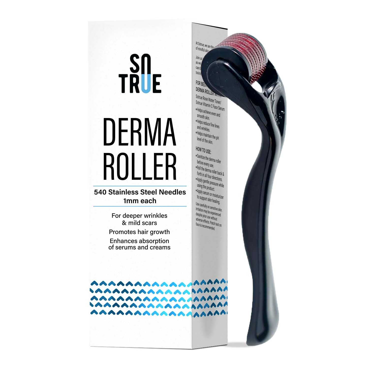 Sotrue Derma Roller For Hair Growth 1 mm with 540 Stainless Steel Needles - Activates Hair Follicles, For Hair Fall & Hair Thickening, Reduces Acne Scars