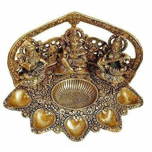 Laxmi Ganesh Saraswati Idol Oil Lamp Diya Hover Image