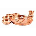 Traditional Design Copper Thali Multi cuisine Dinnerware Set, 8 Pieces
