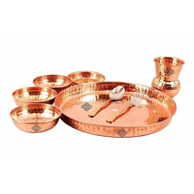 Traditional Design Copper Thali Multi cuisine Dinnerware Set, 8 Pieces Hover Image