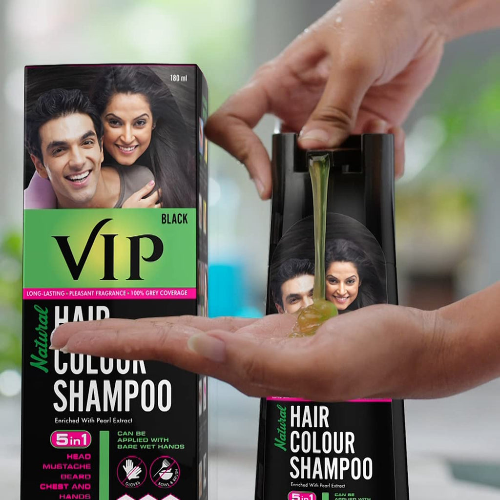 VIP Hair Color Shampoo Black 180ml for Men & Women 100% Grey Coverage