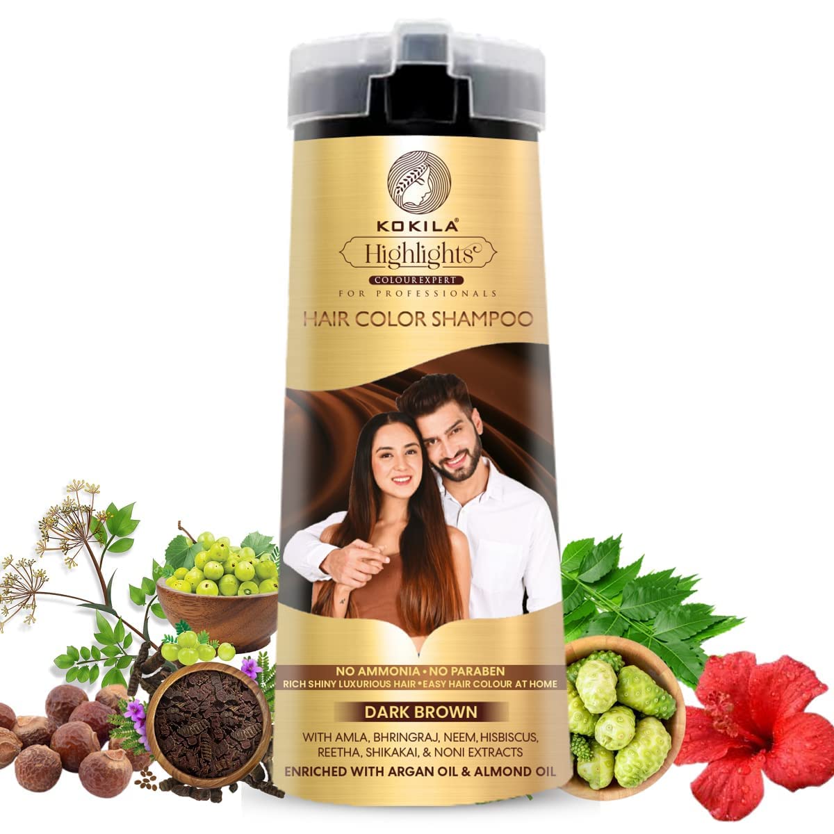 Kokila Natural Black Hair Color Shampoo 400ml No Ammonia Paraben-Free