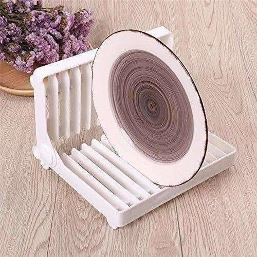 White Color - Folding Plastic Kitchen Dish Rack Stand Plate Holder - 2 Piece