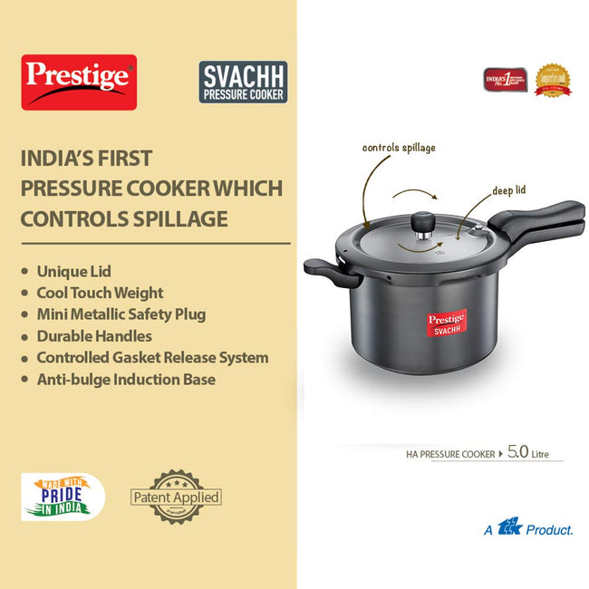 Prestige Deluxe Plus Hard Anodized Outer Lid Pressure Cooker, 5 Litres, Black Main Image