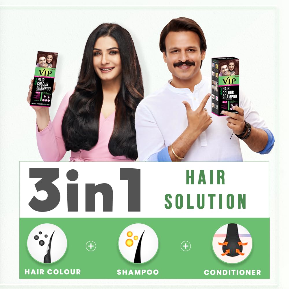 VIP Brown Hair Color Shampoo 180ml Quick Grey Coverage for Men & Women