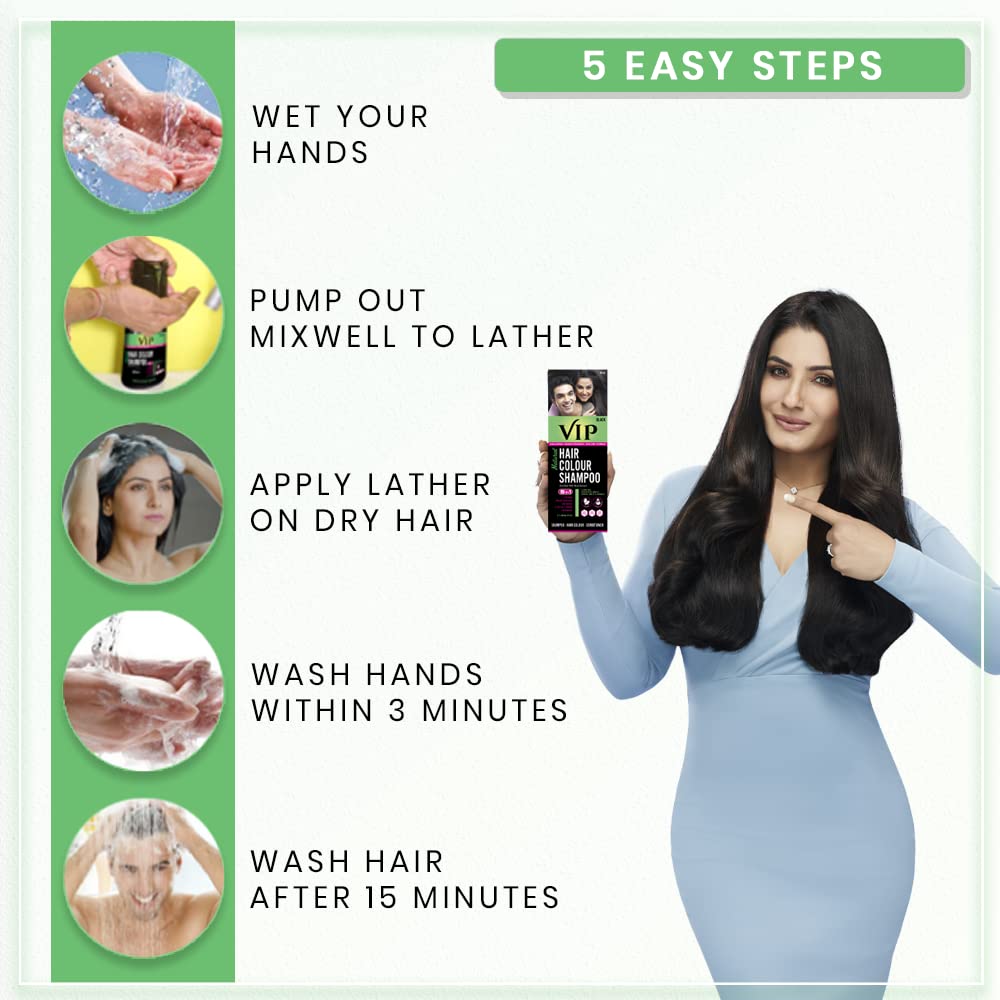 VIP Hair Color Shampoo Black 180ml for Men & Women 100% Grey Coverage