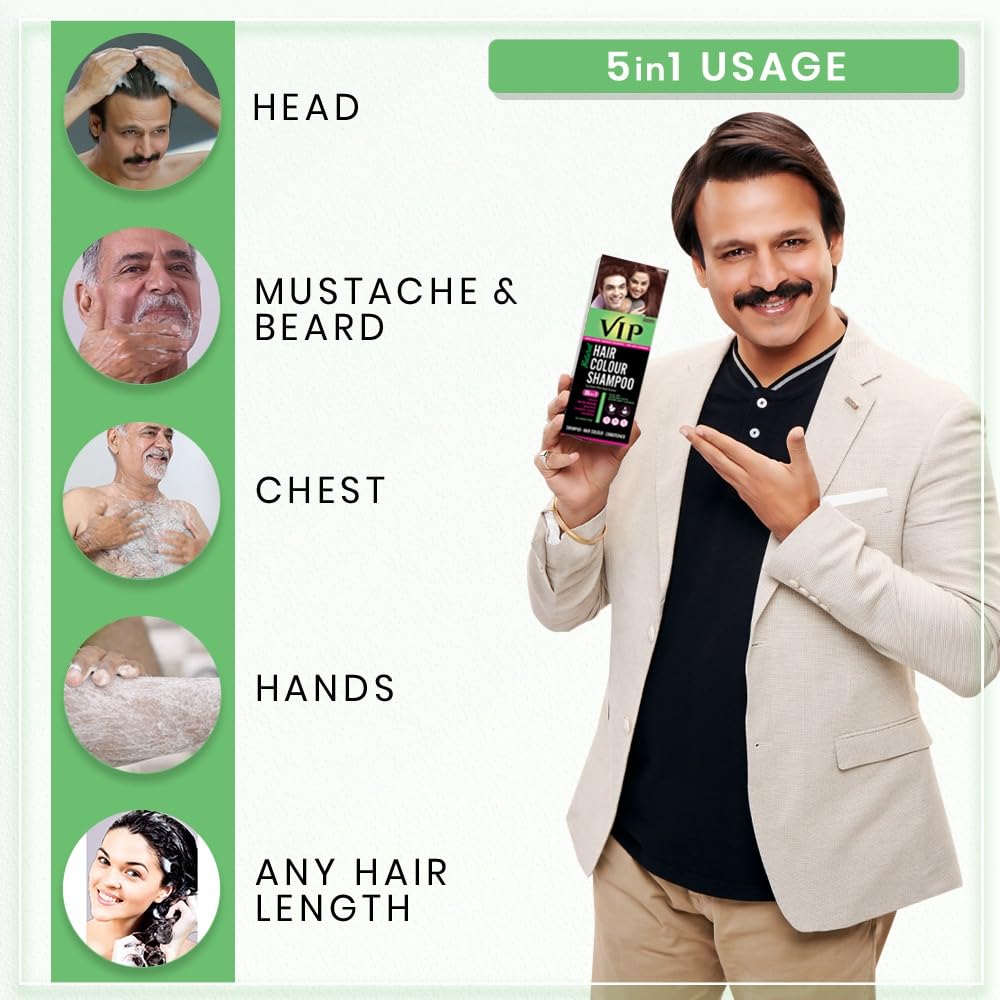 VIP Brown Hair Color Shampoo 180ml Quick Grey Coverage for Men & Women