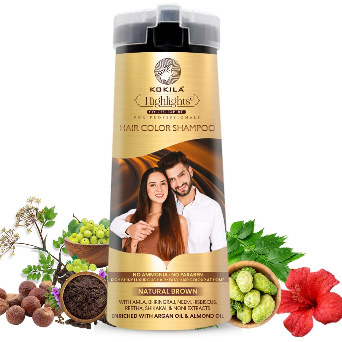 Kokila Natural Black Hair Color Shampoo 400ml No Ammonia Paraben-Free