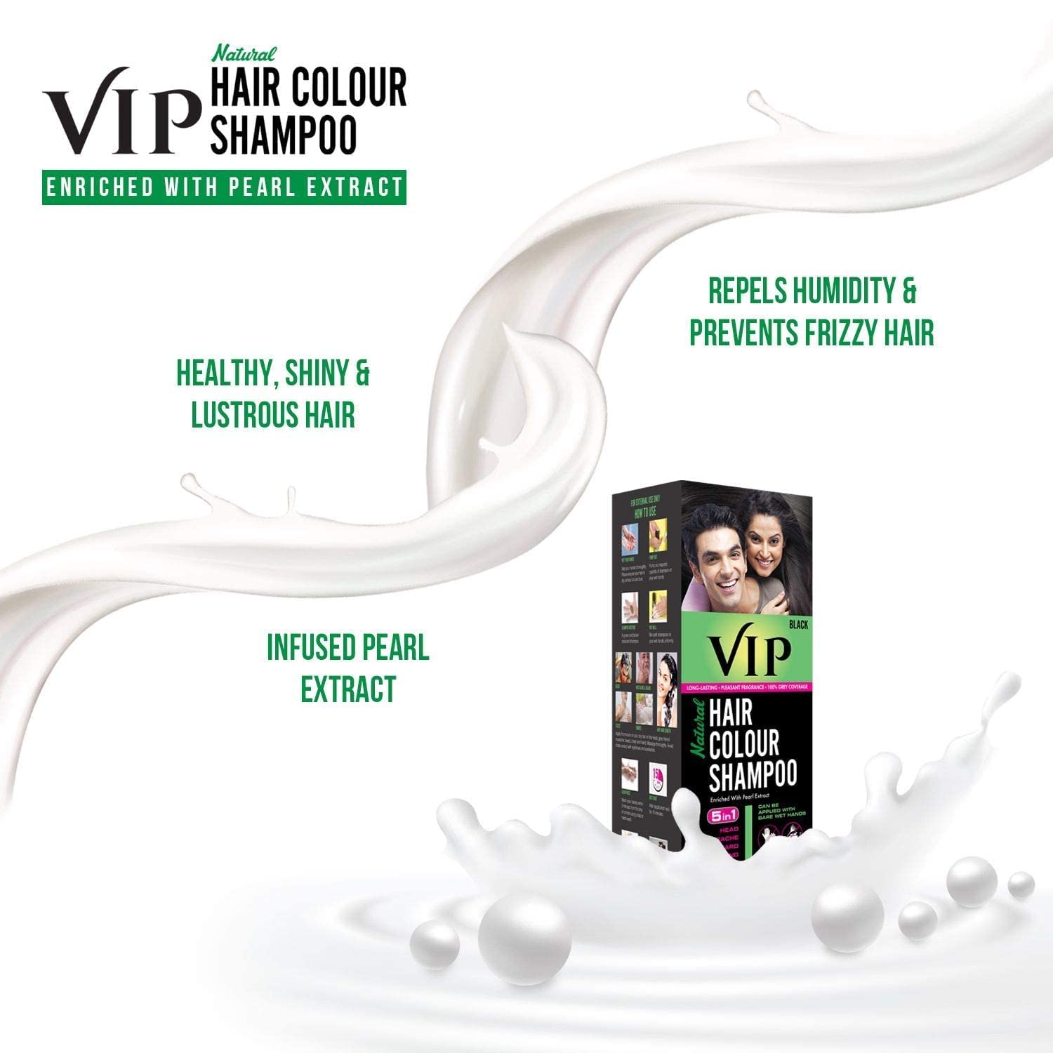 VIP Hair Color Shampoo Black 180ml for Men & Women 100% Grey Coverage