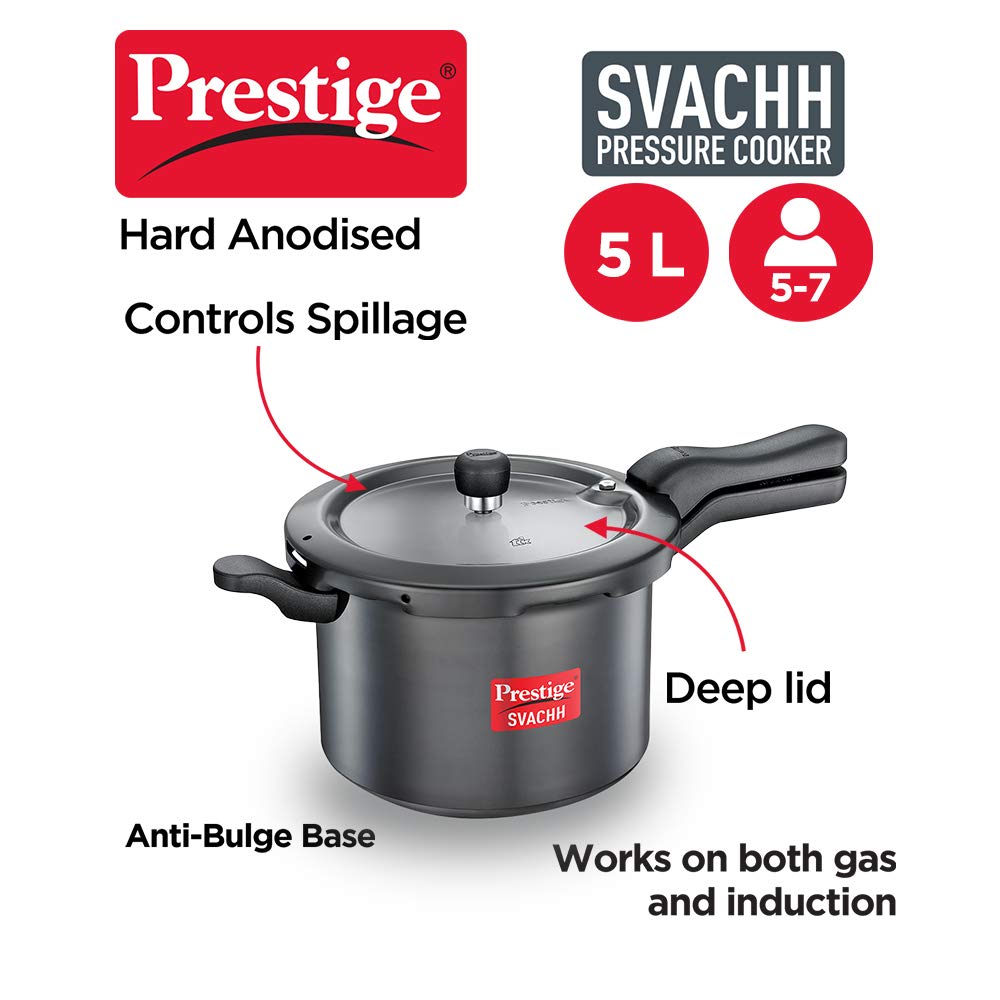 Prestige Deluxe Plus Hard Anodized Outer Lid Pressure Cooker, 5 Litres, Black