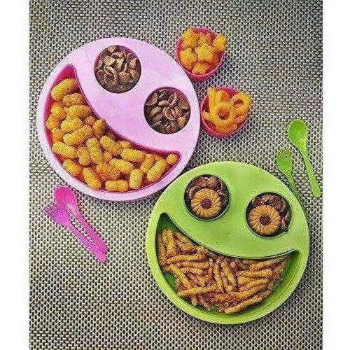 Multicolor Cute Big Smiley Plates for kids with Fork and Spoon