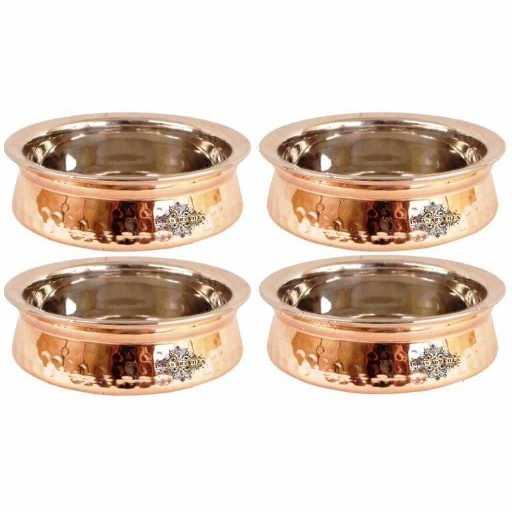 Steel Copper Handi Bowl Hammered Design Serving Dishes - Set of 4
