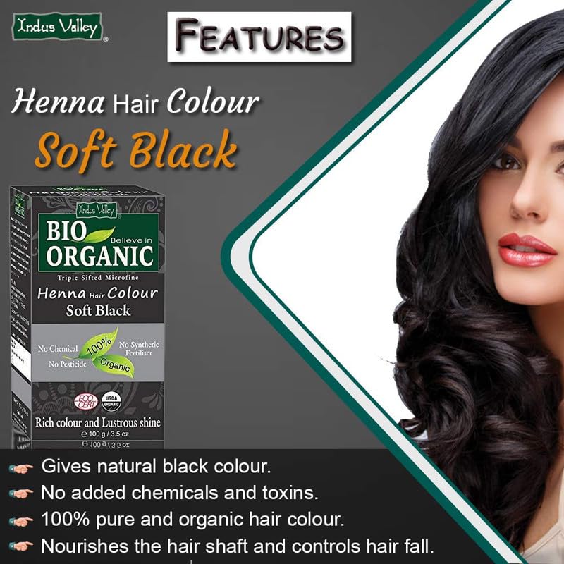 INDUS VALLEY 100% Organic Henna Hair Color (Soft Black)-100 g Pack of 1