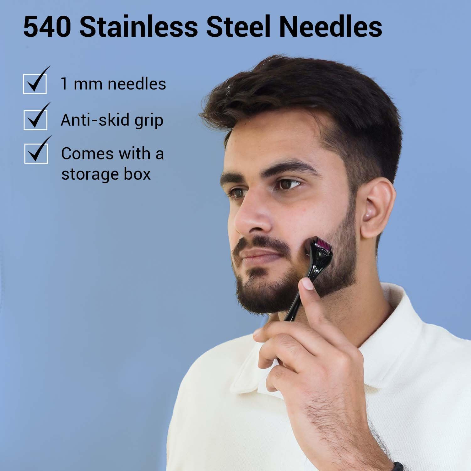 Sotrue Derma Roller For Hair Growth 1 mm with 540 Stainless Steel Needles - Activates Hair Follicles, For Hair Fall & Hair Thickening, Reduces Acne Scars