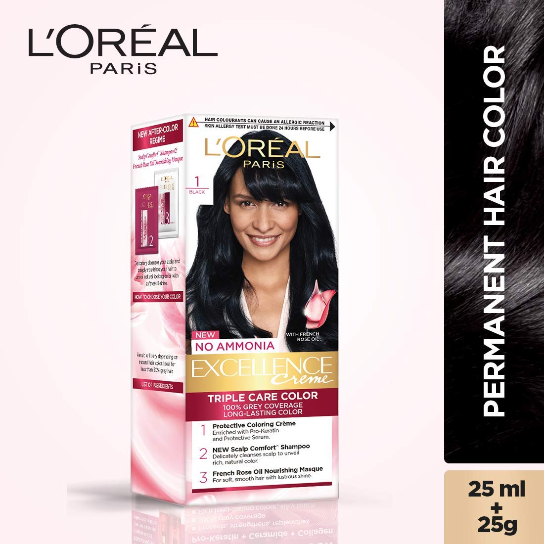 L'Oreal Paris Excellence Hair Color Small Pack No.1, Natural Black, 25ml+25g