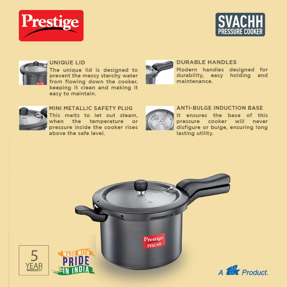 Prestige Deluxe Plus Hard Anodized Outer Lid Pressure Cooker, 5 Litres, Black