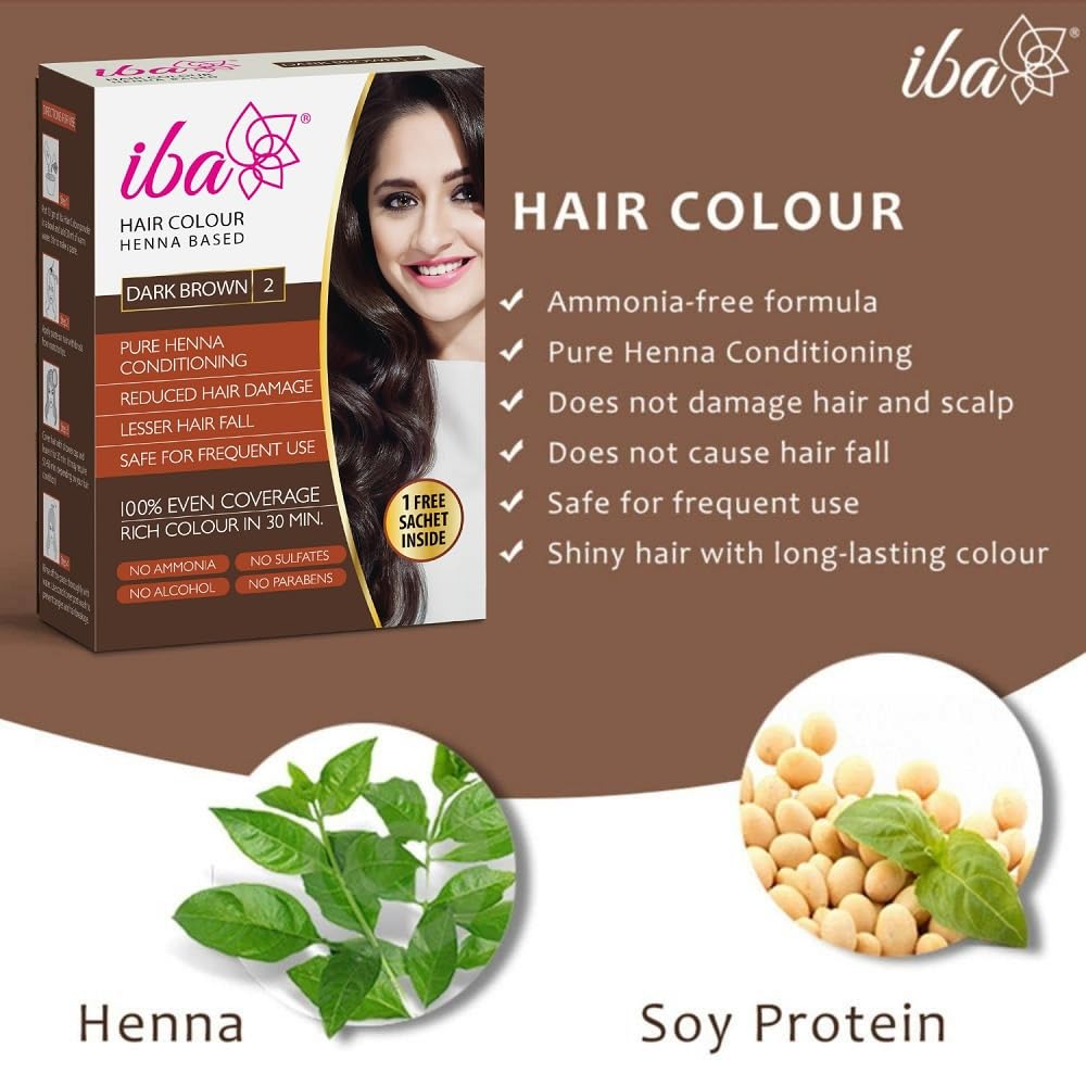 Iba Dark Brown Henna Hair Color 70g Ammonia-Free Herbal Powder