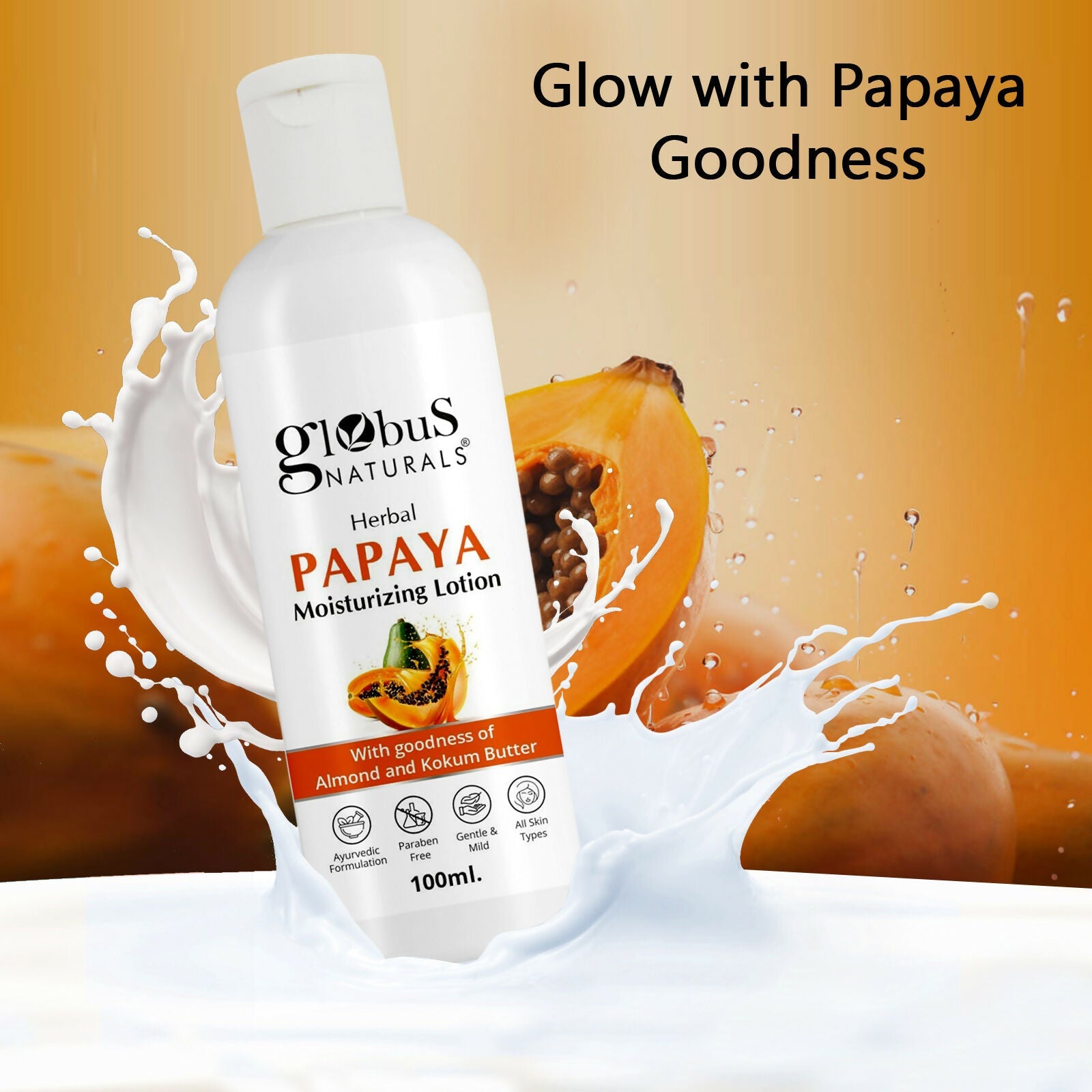 Globus Naturals Herbal Papaya Moisturizing Body Lotion For Nourishment, Glowing & Youthful Skin, All Skin Types