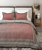 Red Black Handblock Printed Cotton 200TC King Bedsheet With 2 Zipper Pillow Covers - King Size by House of Ree