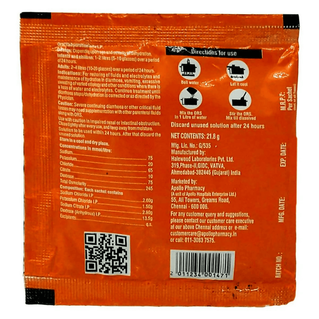 Apollo Pharmacy ORS Sachets Orange Flavour Main Image