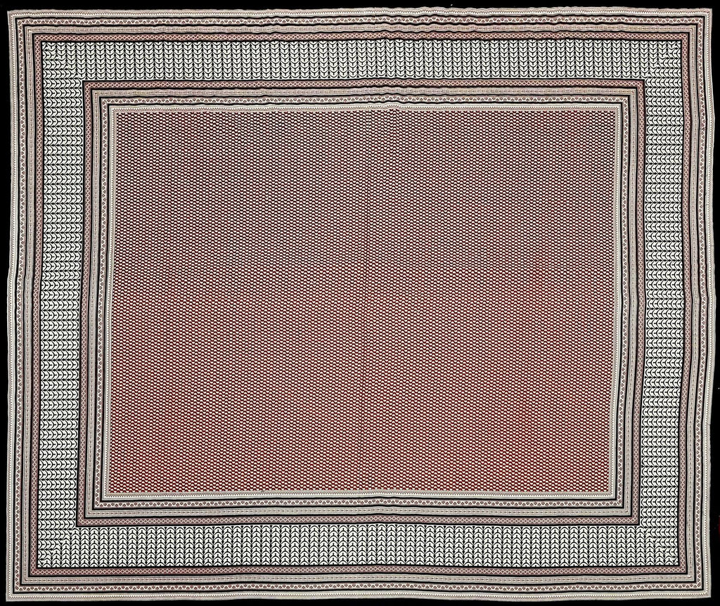 Red Black Handblock Printed Cotton 200TC King Bedsheet With 2 Zipper Pillow Covers - King Size by House of Ree