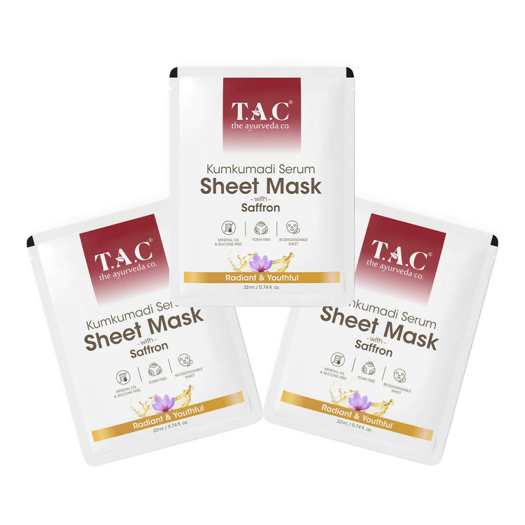 TAC - The Ayurveda Co. Kumkumadi Serum Sheet Mask | with Saffron | for Nourished & Moisturized Skin