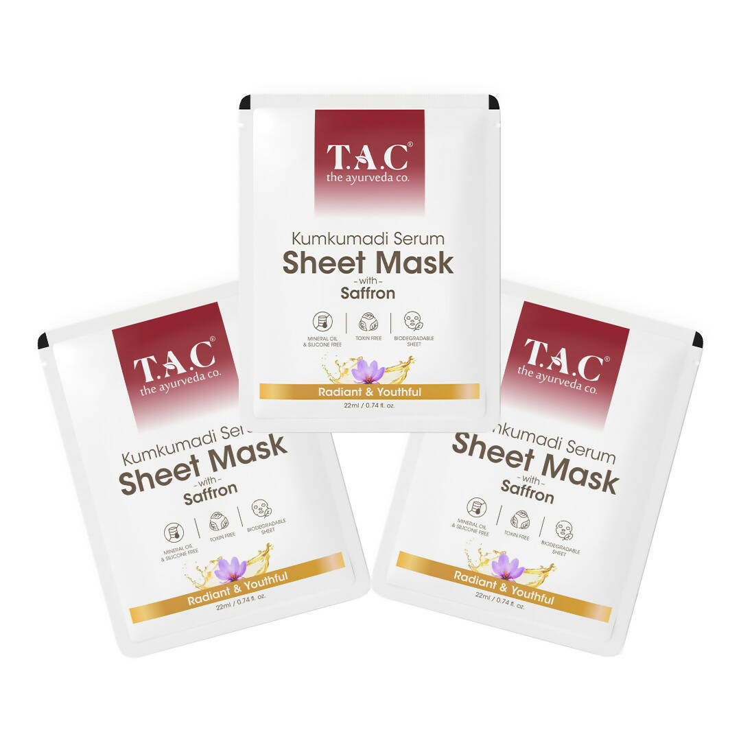 TAC - The Ayurveda Co. Kumkumadi Serum Sheet Mask | with Saffron | for Nourished & Moisturized Skin