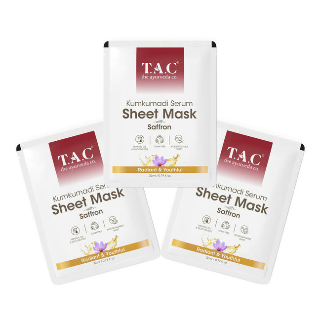 TAC - The Ayurveda Co. Kumkumadi Serum Sheet Mask | with Saffron | for Nourished & Moisturized Skin Hover Image