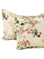 Story@home Ventura Cream & Green Floral 152 TC Cotton Queen Bedsheet with 2 Pillow Covers