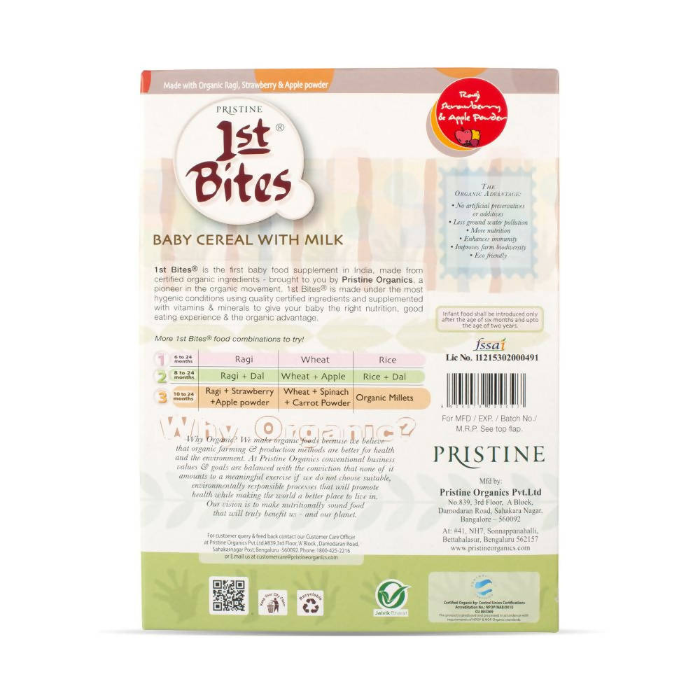 Pristine 1st Bites Baby Cereal Stage-3 Organic Ragi, Strawberry & Apple