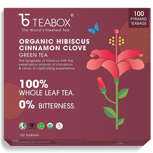 Teabox Organic Hibiscus Cinnamon Clove Green Tea Bags Main Image