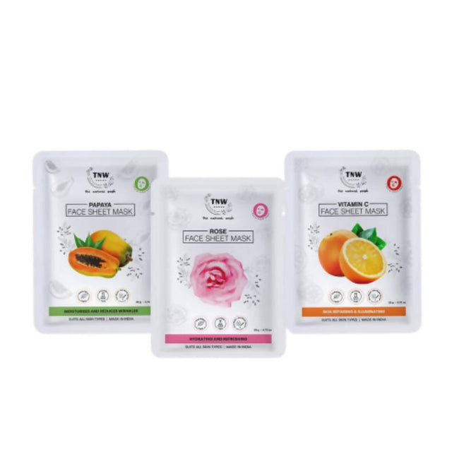 The Natural Wash Rose, Papaya, and Vitamin C Face Sheet Masks Combo Pack Hover Image